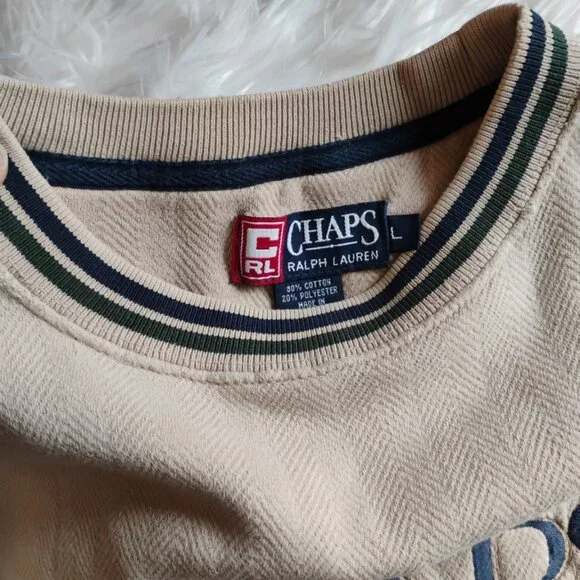 Chaps Ralph Lauren Beige Logo Crewneck Sweatshirt | Size Large | Mint - Picture 4 of 4